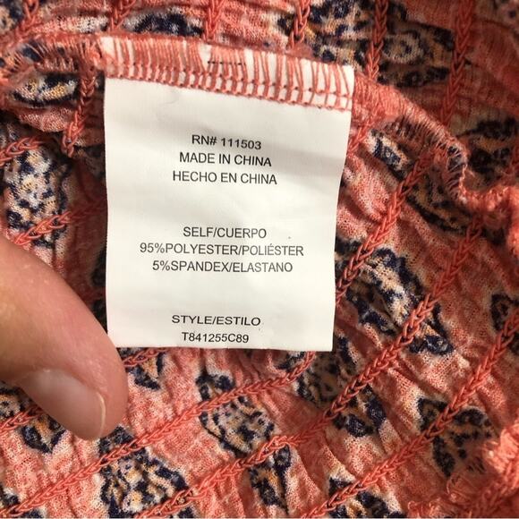 S.C. Society Pink Boho Pattern Bell Sleeve Gathered Elastic Waistband Blouse Top - Picture 8 of 8